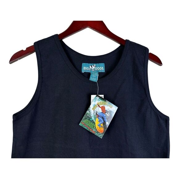 Big Dogs Mens Large Tank Top Script Embroidered Logo 90s Y2K Black Shirt NEW NWT - Picture 2 of 11